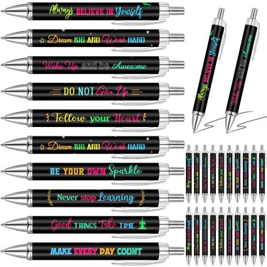 Yeaqee 50 Pcs Inspirational Ballpoint Pens Bulk Motivational Quotes Stylus Tip Christmas Pens Retractable Gift Stylish Pens Office Black Ink Pen for Women Employee, 5.5 Inch(Black Background Style)