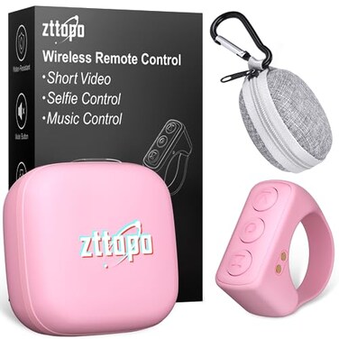 Zttopo TikTok Scrolling Ring, TIK Tok Bluetooth Remote Control, Kindle APP Page Turner with Carrying Case, Camera Photo Clicker for iPhone, iPad, iOS, Android-Pink&acirc;&euro;&brvbar;