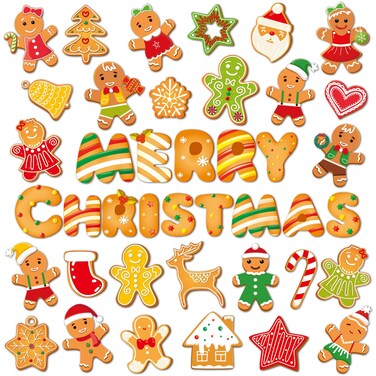36 Pieces Christmas Magnets Supplies Xmas Refrigerator Magnetic Merry Christmas Fridge Magnet Stickers Happy Holiday Decoration for Car Mailbox Locker Fridge Cabinets Home Decor (Gingerbread)