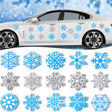 30 Pcs Winter Snowflakes Car Magnets Winter Holiday Car Magnet Blue and White Refrigerator Magnets Cruise Decals Snow Garage Door Magnet for Car Fridge Door Automotive Decor Party Supply(Snowflake)