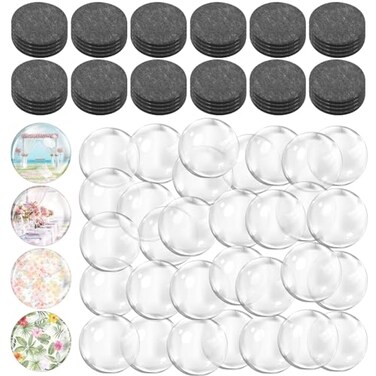 96pcs Craft Magnets Glass Magnet with Adhesive Backing and Transparent Clear Glass Cabochons for Craft DIY Fridge Refrigerator Magnets(Round, 1 Inch)