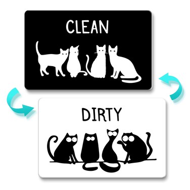 Funny Dishwasher Magnet Clean Dirty Sign Cute Black Cat Cartoon Magnets Universal Double Sided Refrigerator Magnet Flip with Magnetic Plate Indicator Sign for Kitchen Home Decor A