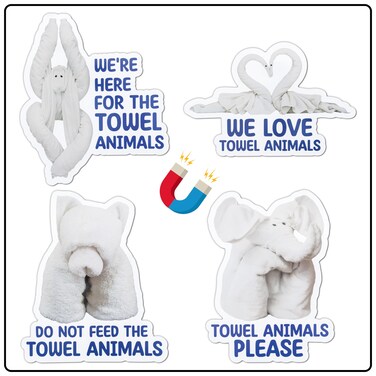 JAPBOR Cruise Door Decorations Magnetic - 4PCS Towel Animals Magnet, Sea Ocean Cruise Ship Car Cabin Refrigerator Magnet Decal, Fun Magnetic Fridge Stickers for Home Kitchen Carnival Party Decor