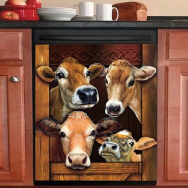 Cow Magnetic Dishwasher Cover-Famhouse Style Kitchen Decor, Country Farmhouse Animals Magnetic Dishwasher Door Cover, Refrigerator Magnet Cover, Dishwasher Covers Decorative(23 x 26 Inches)