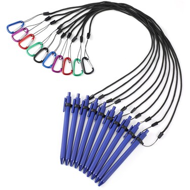Harloon 30 Sets Leash Pen Silicone Lanyard 24'' Spring Snap Hook Safety Neck Strap Pen with Refills for Notebook(Dark Blue)