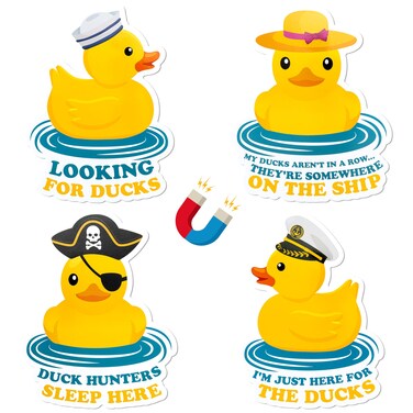 JAPBOR Cruise Door Decorations Magnetic - 4PCS Duck Magnets, Ducks Themed Cruise Ship Car Cabin Refrigerator Magnet Decal, Funny Summer Magnetic Fridge Stickers for Home Kitchen Cabinet Decor