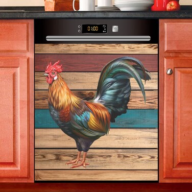 Dishwasher Magnet Cover Rooster Farmhouse Magnetic Refrigerator Panel Decorative Vinyl Fridge Microwave Sticker Home Seasons Decor, 26x23 in