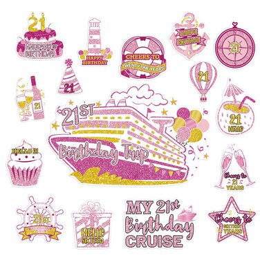 21st Birthday Cruise Door Magnets - Cosmisun 16PCS Happy 21st Birthday Cruise Door Decorations Magnetic Cheers to 21 Years Magnet Stickers for 21th Women Man Birthday Cabin Refrigerator Party Decor