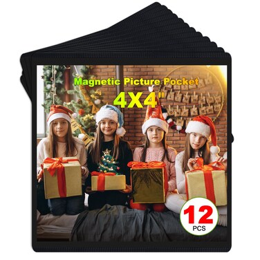 CHUNNIAO Black Magnetic Picture Frame 4X4 for Refrigerator,12 pack,Square Photo Magnets Sleeves