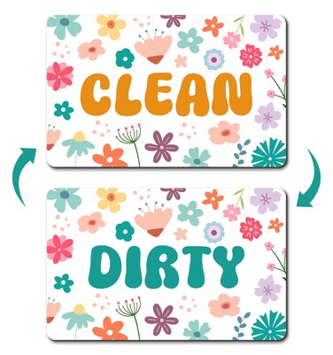 PWHINGN Cute Cartoon Flower Clean Dirty Dishwasher Magnet, Double Sided Kitchen Reversible Dish Washer Sign, Funny Flower Washing Machine Refrigerator Dishwasher Magnet Clean Dirty Sign