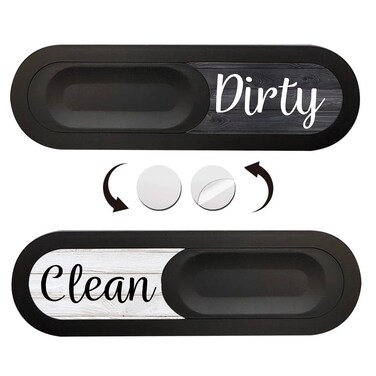 Clean and Dirty Dishwasher Magnet, Easy to Read, Dirty Clean Slide Indicator, Non-Scratch, Reversible Magnetic Sign, Washing Machine Magnet, Kitchen Decor (Black)