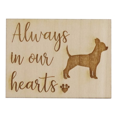 Always in Our Hearts with Chihuahua Dog - Memorial Refrigerator Magnet, Engraved Wood 2" x 1.5" Keepsake Gift