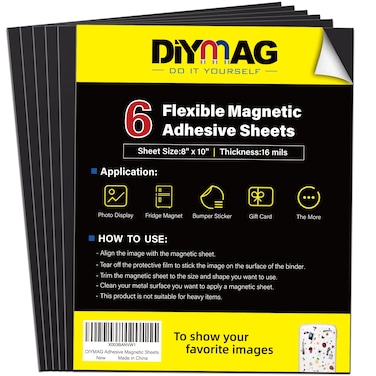 DIYMAG Magnetic Adhesive Sheets,  8" x 10" , 6 Pack Flexible Magnetic Sheets with Adhesive Backing for Crafts, Photos and Pattern Storage, Easy Peel and Stick, Easy to Cut into Any Size