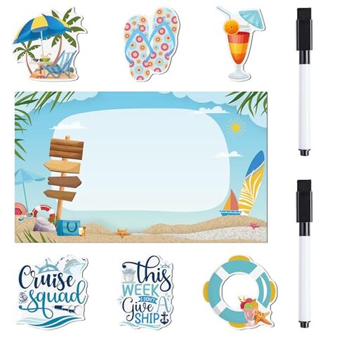 7 Pcs Cruise Ship Door Decorations Magnetic - Summer Beach Cruise Squad Funny Cruise Door Magnets, Cruise Ship Essentials Magnetic Stickers Decor for Cabin Door Fridge Carnival Party, with 2 Pcs Pen