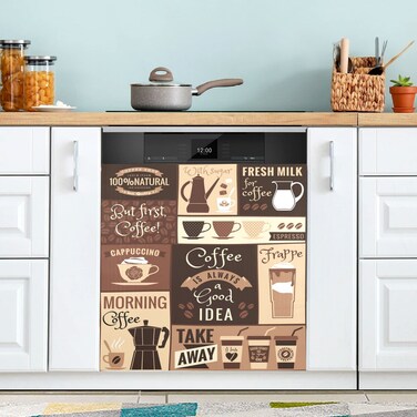 Coffee Topics Cafe Design Dishwasher Magnet Cover Magnetic Sticker Dish Washer Door Panel Cover Fridge Appliance Magnet Decal Sheet Kitchen Decor 23x26 inch