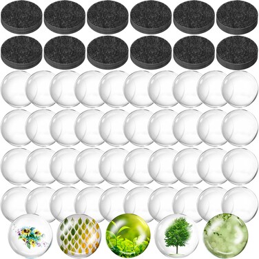 96pcs Craft Magnets Glass w Adhesive Backing and Transparent Clear Glass Cabochons DIY Craft Fridge Magnets for Whiteboard Refrigerator(48 Set,1-Inch,Round)