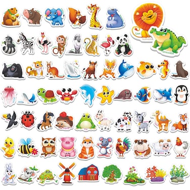 65 PCS Animal Magnets, Adorable Magnetic Animal with Name Fridge Magnets-Wild Animal, Farm Animal &amp; Marine Animal-Thickened Cardstock Refrigerator Magnets Cute Educational Learning Toys for Kids 3+