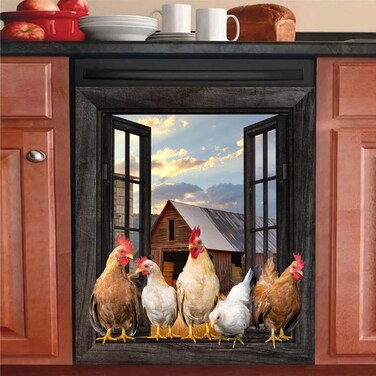 Chicken Dishwasher Magnetic Cover Rooster Kitchen Decor Country Farmhouse Window Fridge Door Cover Farm Rooster Dishwasher Covers Decorative Refrigerator Magnet Cover Home Appliances Stickers 23"x 26