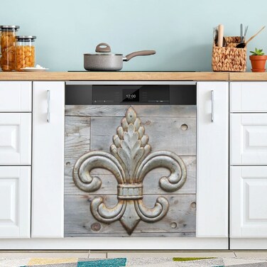 Tin Fleur De Lis Dishwasher Magnet Cover Magnetic Sticker Dish Washer Door Panel Cover Fridge Appliance Magnet Decal Sheet Kitchen Decor 23x26 inch