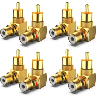 Warmstor RCA Right Angle Adapter, Gold-Plated 8-Pack 90 Degree Metal RCA Male to RCA Female Connector Adapter (4 Black + 4 Red)