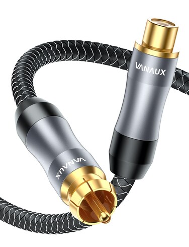 VANAUX Subwoofer Extension Cable, 6.6ft Male to Female Subwoofer Cable, RCA Digital Coaxial Audio Cable Gold-Plated with Braided Jacket for Home Theater, TV, Amplifier, Speaker(6.6ft/2m)