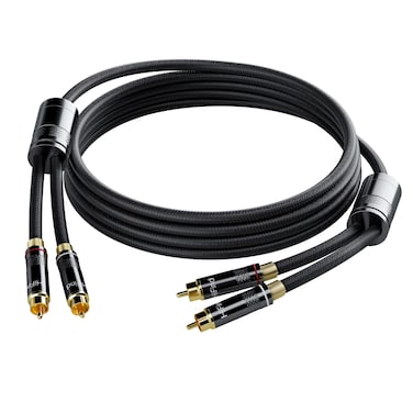 HiFind RCA Cable 10 Ft (Real Hi-Fi Sound-Silver Plated Copper- Spring SR-Shielded) 2 RCA Male to 2 RCA Male Stereo Audio Cable, Gold Plated, Copper Shell, Braided RCA Cord for Home Theater Speakers