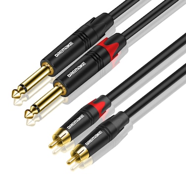 DREMAKE Dual 1/4 Inch TS to Dual RCA Stereo Audio Cable 3FT, RCA to 6.35mm Interconnect Cable, 2 Quarter Inch to 2 RCA Cord, Dual RCA Male to Dual TS 1/4'' Male Adapter Cable for Home Theater System