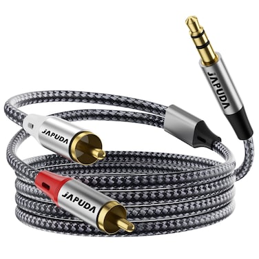 Japuda 3.5mm to RCA Audio Cable, HiFi Sound Headphone Jack Adapter Metal Shell RCA Y Splitter RCA Auxiliary Cord 1/8 to RCA Connector for Phone Speaker MP3 Tablet HDTV -Grey, 4FT/1M (4FT)