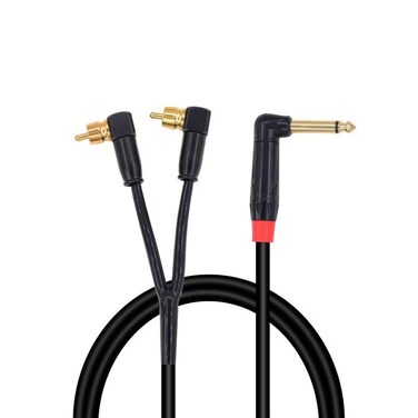 RIIEYOCA 90 Degree Right Angle 1/4 Inch TS to Dual RCA Audio Cable,Gold Plated 6.35mm Quarter Inch Male TS Jack to 2 RCA Phono Male Stereo Y Splitter Cable, 3.3FT / 1M