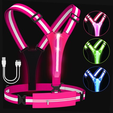 HEHEBON LED Reflective Vest Running Gear,High Visibility Reflective Gear with Light Rechargeable Light Up Running Safety Vest for Walking,Running,Cycling Adjustable for Men Women &amp; Kids(HotPink)
