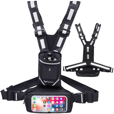 New Workout and Running Reflective Chest Pack Vest w/12 oz Water Bottle &amp; Touchscreen Window &acirc;&euro;&ldquo; iPhone/Android Phone Holder &acirc;&euro;&ldquo; 360&Acirc;&deg; High-Viz Night Gear for Walks, Hiking, Cycling, Working