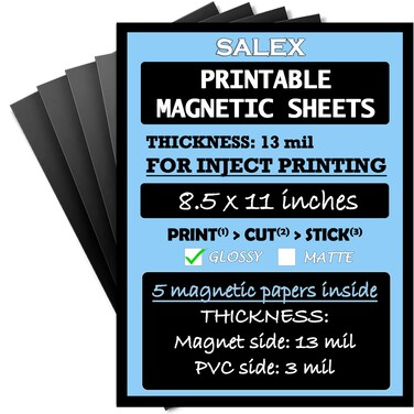 Printable Magnetic Sheets 8.5" x 11" for Inkjet Printers, Stickers, 5 Pack - Blank Glossy Magnet Sheet Non Adhesive for DIY, Crafts, Photo Printing, Fridge Images