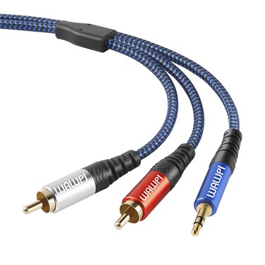 wawpi RCA Cable, 3.55mm Male to 2RCA Male Stereo Audio Adapter&iuml;&frac14;&OElig;Gold-Plated with Nylon Braided RCA to AUX Audio Cord Hi-Fi Compatible with All RCA-Enabled Devices 15ft/5m