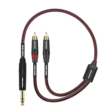 TIMEYES 6.35 mm Stereo to 2RCA Cable - TRS 1/4'' to Dual RCA Y-Splitter Audio Cable - 6.5 mm Quarter Inch TRS to Double RCA Breakout Cord - 1/4 Inch Male to RCA Male Interconnect Cable - 1.6FT/0.5M