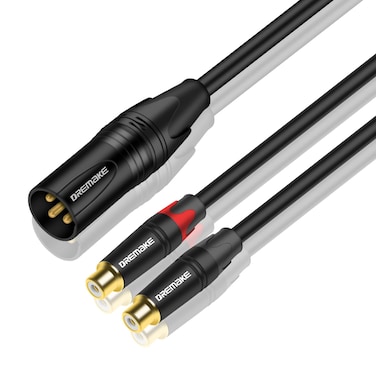 DREMAKE 3 Foot Male XLR 3-Pin to Double RCA Female Y-Splitter Audio Breakout Cord, XLR Male to Dual RCA Plug Stereo Adapter Cable, 2RCA to XLR Interconnect Microphone Cable for Home Audio System - 1M