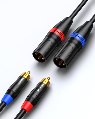 SNANSHI 2RCA to 2XLR Cable 6.6 Feet, Heavy Duty Dual XLR Male to 2RCA Male Cable, XLR to 2RCA Stereo Audio Cable, Gold Plated Plug, Double Shielded for Amplifier Mixer Microphone