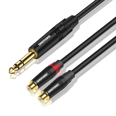 DREMAKE RCA to 6.35mm Y Breakout Cable, 10FT TRS 6.35mm 1/4 Inch to 2 RCA Plug Audio Insert Cable, 1/4'' Male to Dual RCA Female, Quarter Inch TRS to RCA Interconnect Cord for TV, Home Theater System