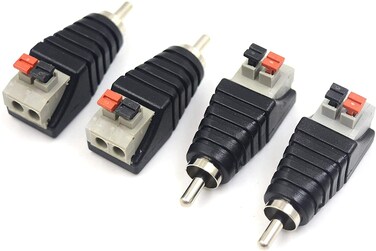 Poyiccot Speaker Wire to RCA Adapter Converter, RCA to Speaker Wire Adapter Subwoofer Speaker Phono RCA Male to AV 2 Screw Terminal Video Audio Spring Press Type Balun for CCTV, 4 Pack