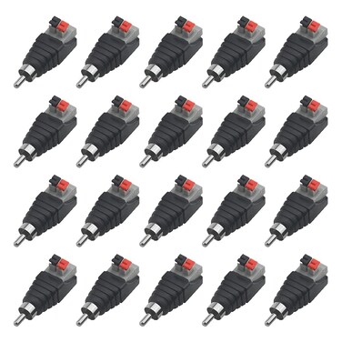 WMYCONGCONG 20 PCS Speaker Wire Cable to Audio Male Connector Adapter Jack Plug RCA to Speaker Wire Adapter Spring Press Type for CCTV (20)
