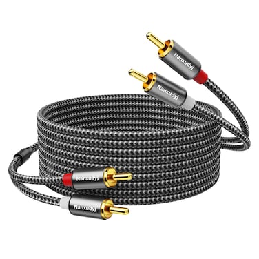 Nanxudyj RCA Cable 6ft,2RCA to 2RCA Audio Stereo Cable,Male to MaleRCA Cord Gold Plated Nylon-Braided Dual Shielded Auxiliary Car Audio Subwoofer Adapter Cord for Home Theater Amplifier Hi-Fi System