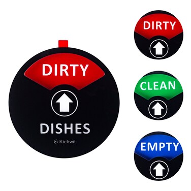 Kichwit Clean Dirty Dishwasher Magnet with The 3rd Option &ldquo;Empty&rdquo;, Non-Scratch Strong Magnet Backing, Residue Free Adhesive Included, 3.5&rdquo; Diameter, Black