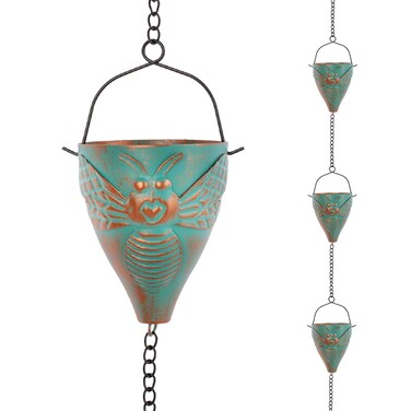 giole 10 FT Rain Chain for Outside, Rain Chain with 10 Bee Pattern Cups Adjustable Rain Catcher Chain for Gutters, Eaves, Drainage, Replacement for Downpout