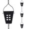 Qipade Square Rain Chain, 10 Ft Black Rain Gutter Chains with 12 Cups, Adjustable Rain Catcher Chain with Bell for Eaves Drainage, Outdoor Replacement Downspout for Gutters