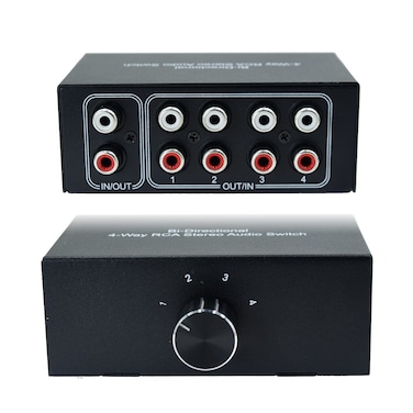 No External Power No Noise 4 Way 1 in 4 Out or 4 in 1 Out Audio Sound selector RCA Female Stereo 4 Channel Splitter switcher Box Switching