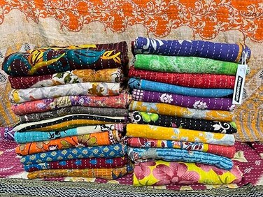 Boho Sanskriti Indian Quilt Vintage Bedspreads,Throws,Ralli, Lot Kantha Reversible Bedcover Bedspread Throw Cotton Blanket Gudari -Single Pieces, Twin
