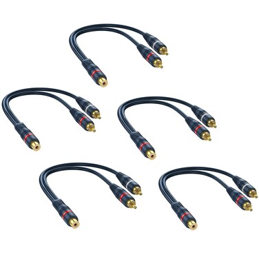 DteeDck RCA Splitter 1 Female to 2 Male 5 Pack, RCA Y Splitter RCA Audio Video Splitters Adapter RCA to RCA Cable 8 inch