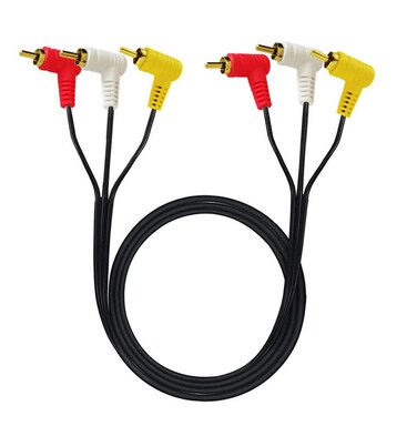 Traovien RCA Audio Video Cable, 3RCA Cable - Gold Plated 90 Degree Right Angle 3 RCA Male to Male Audio Video Splitter Cable 1.5m/5ft (Bend M to M Bend)