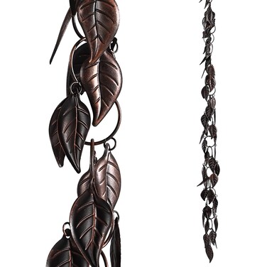 8.5 FT Rain Chain, Leaves Rain Chains for Gutters and Downspouts, Decorative Rain Chains for Outside, Metal Rain Catcher Gutter Chain Downspout, Decorate Your House and Garden, Antique Copper