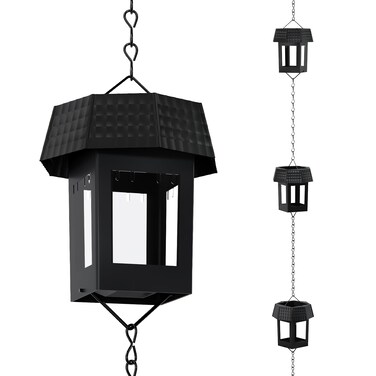 KMJETNIVY Rain Chain Set, New Material of Lightweight Plastic Steel, rain Chain is Used for gutters and Home Display, Garden Decoration (1, Black)