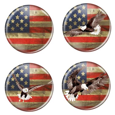 Enthoozies Distressed USA America Fridge Magnets Bald Eagle Patriotic Vintage Rustic 1.5 Inch Diameter Refrigerator Magnet Flag - 4 Pack